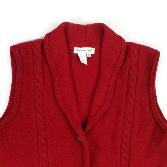 Vintage Coldwater Creek Red Boiled 100% Wool Sleeveless Vest Womens Size Medium - Picture 6 of 16